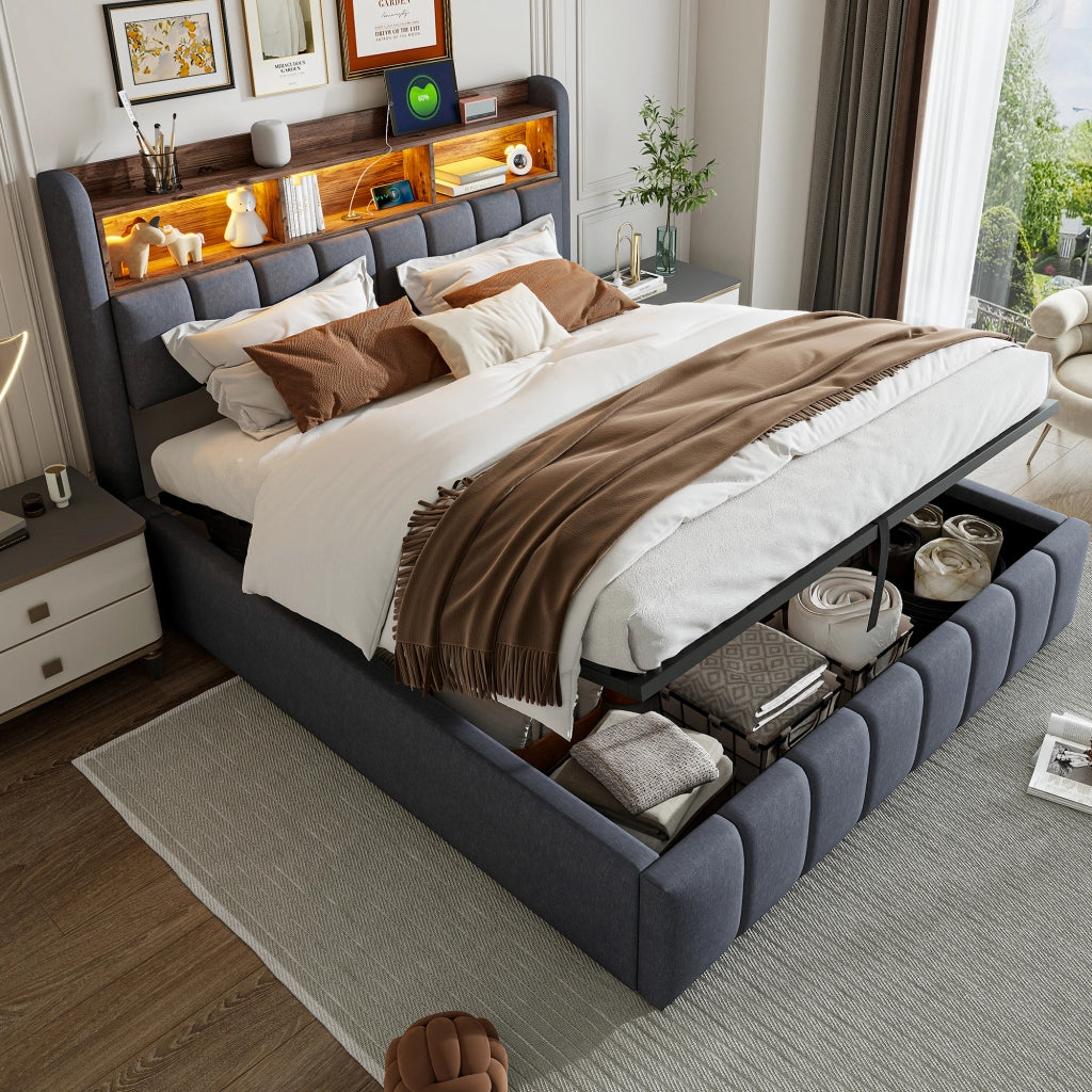 letto imbottito lino grigio 180 x 200 cm
