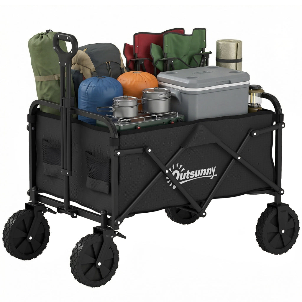 Carrello da Giardino Pieghevole con Portaoggetti ¨C Minimal ¨C Nero
