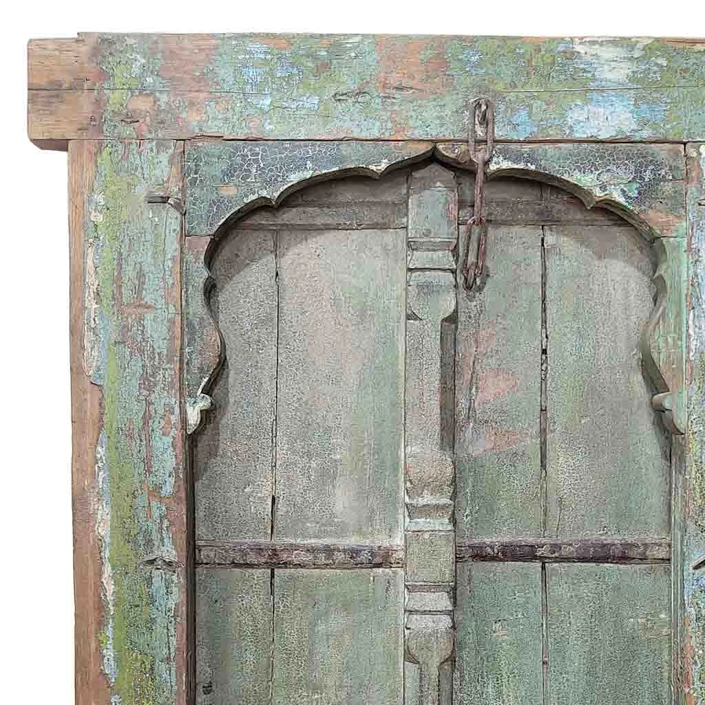 Finestra in legno artigianale blu 100x14x180h cm