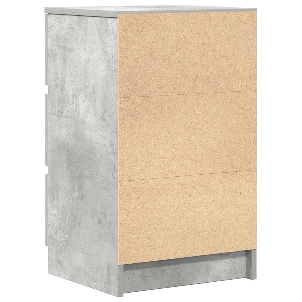Comodino | Armadio da Notte | Mobiletto da notte con 3 Cassetti Grigio Cemento 39x35x65 cm