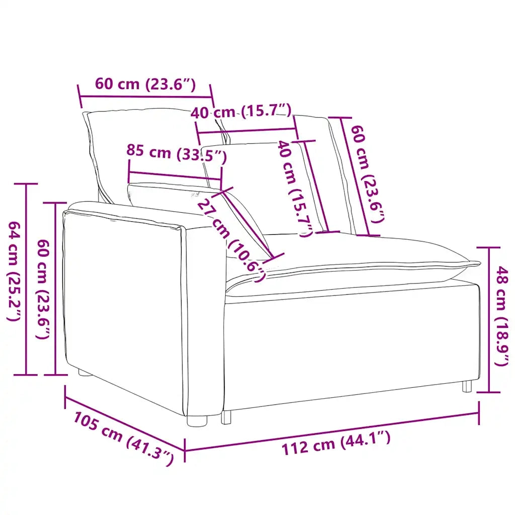 Modulo Terminale Bracciolo Divano Modulare con Cuscini 100 cm CFW9062377