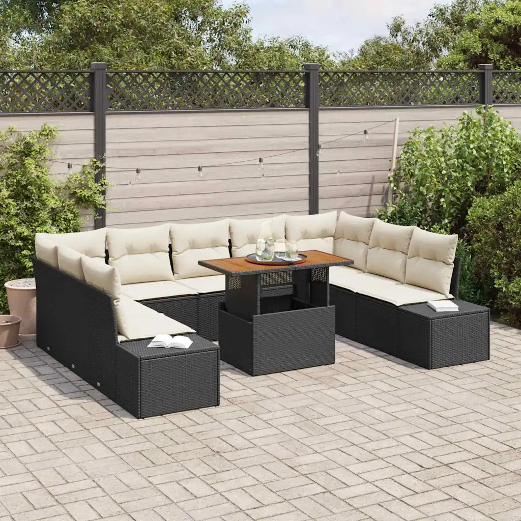 Set Divano da Giardino 10 pcs Nero Poly Rattan