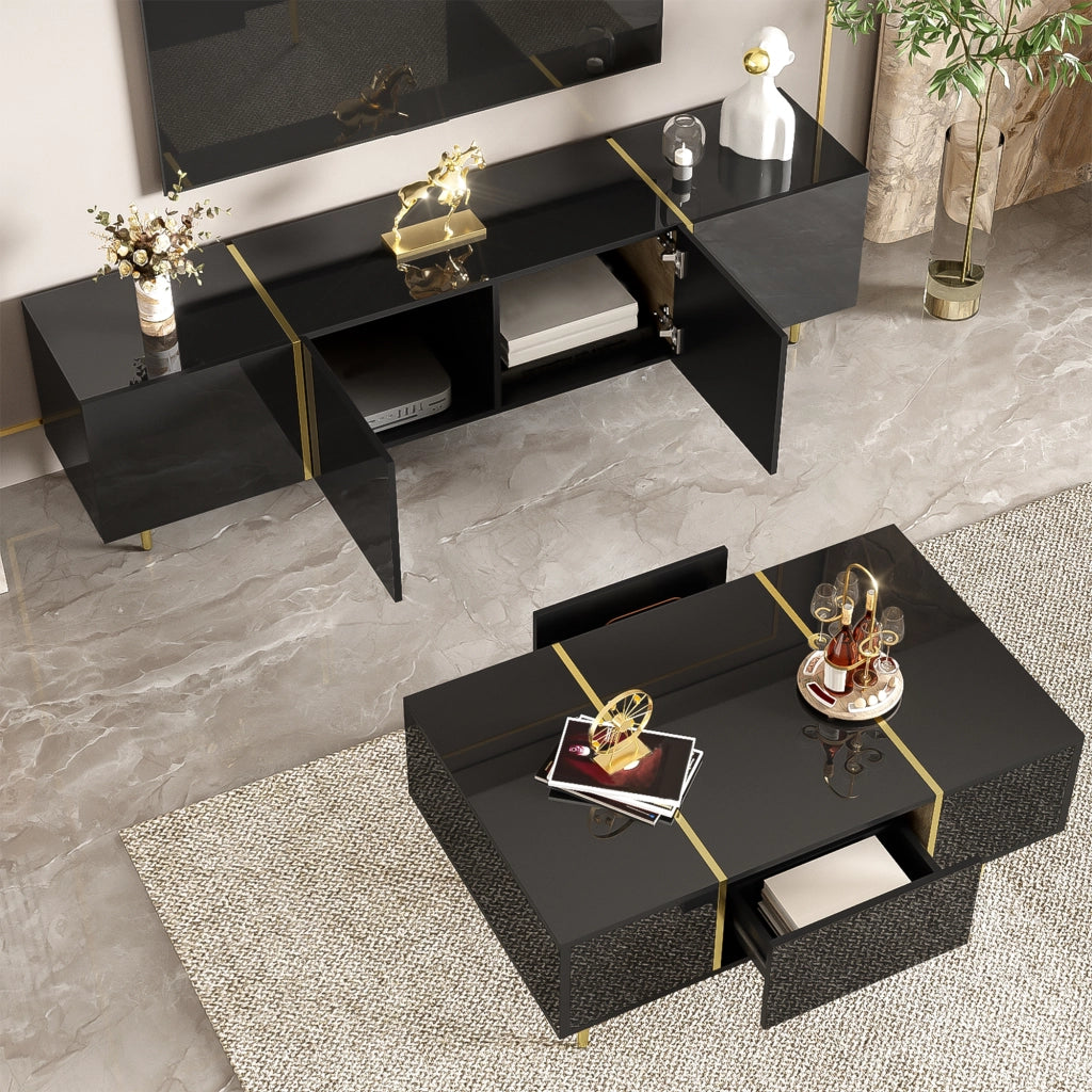 Cassettiera per TV nera lucida in MDF lunghezza 170 cm