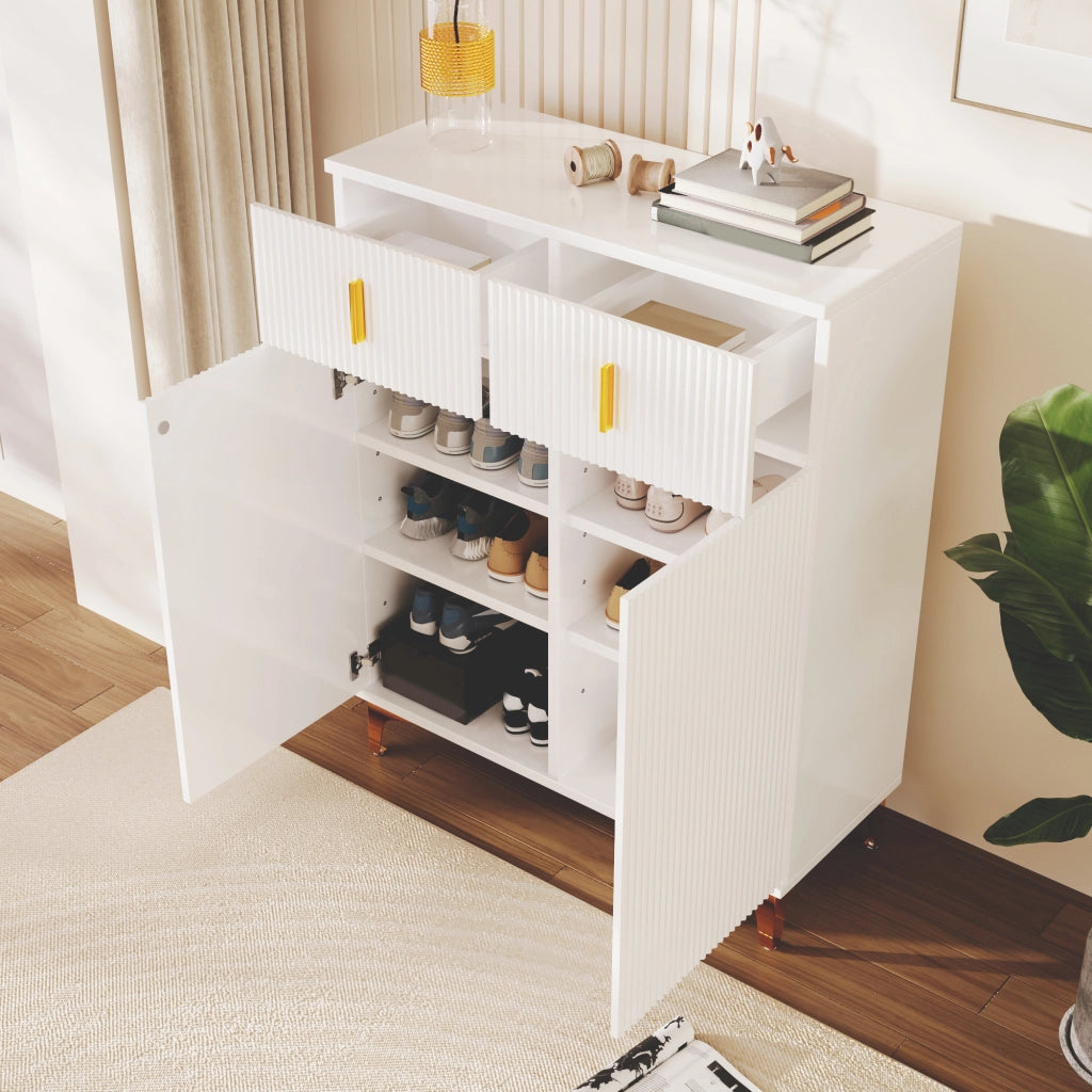 Sideboard con 2 cassetti, 2 ante e ripiani regolabili, bianco