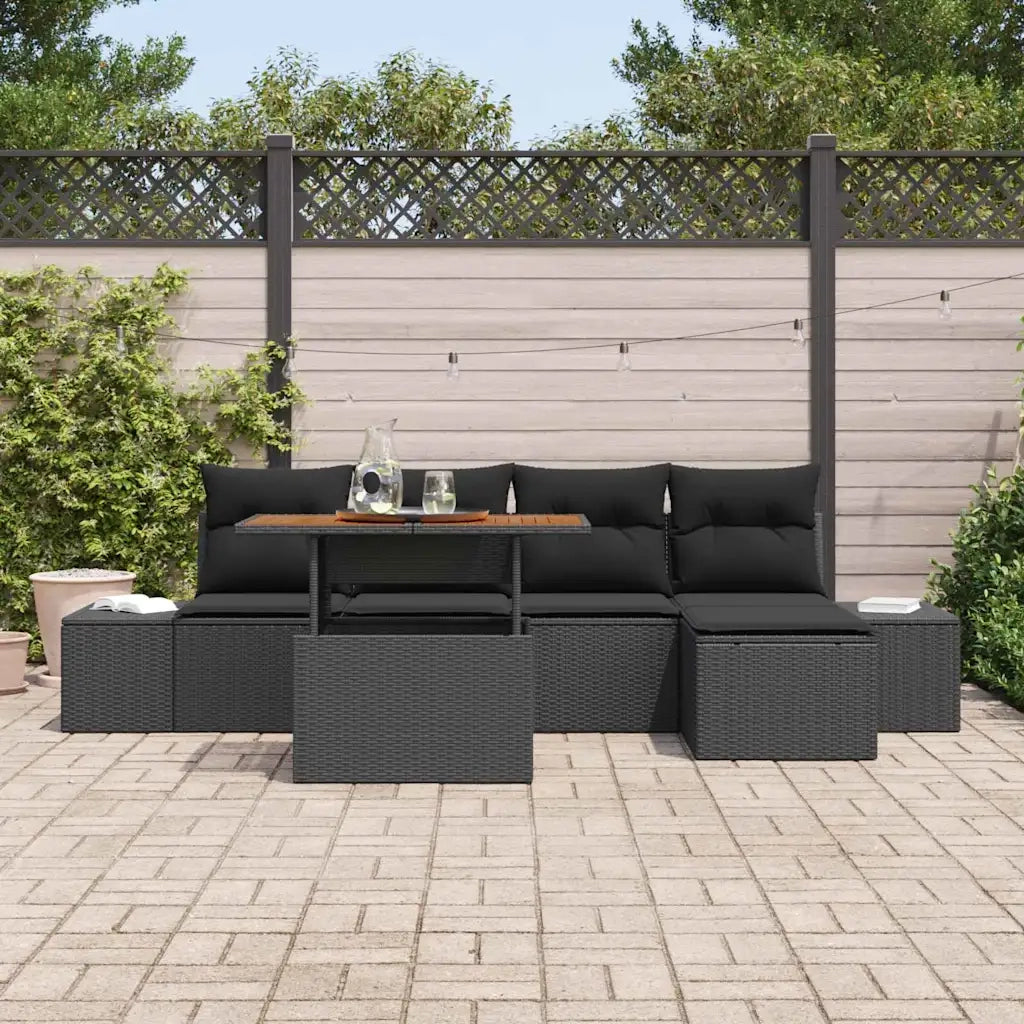 Set Divano da Giardino con archiviazione 6 pcs Nero Poly Rattan
