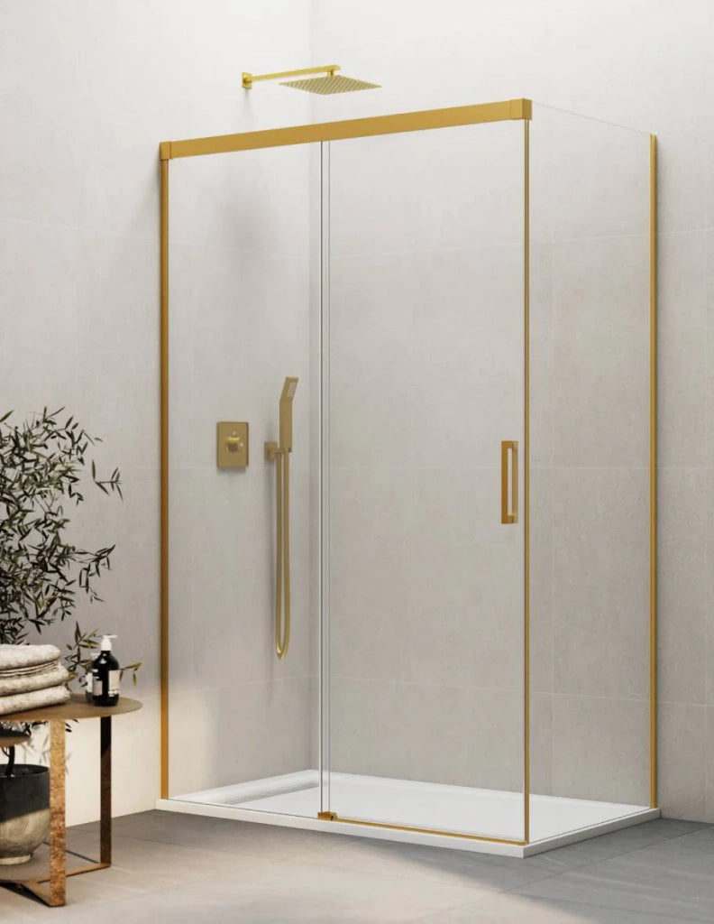 Box doccia THALASSA (BASIC) 1+1 con lato fisso laterale 150x90 cm Oro vetro trasparente