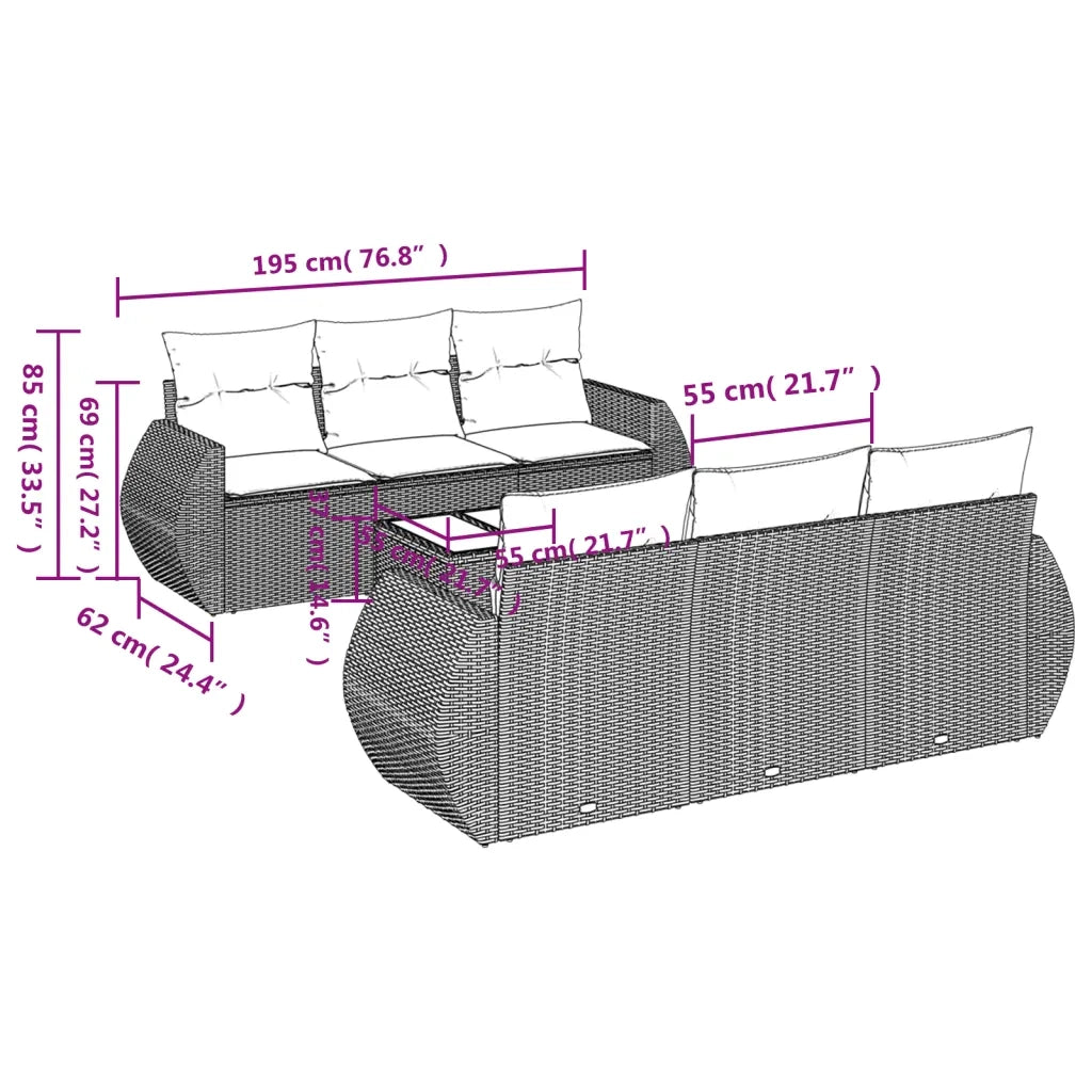 Set Divani da Giardino 7 pz con Cuscini Grigio in Polyrattan 3221109
