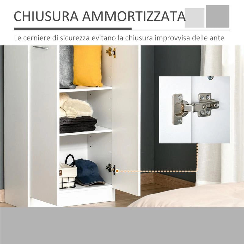 MOBILE MULTIUSO CON 2 ARMADIETTI E MENSOLE REGOLABILI 59X31X155CM BIANCO