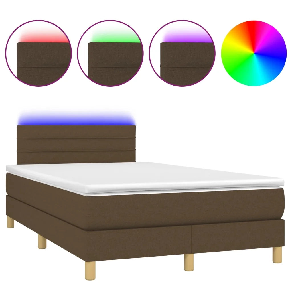 Letto a Molle Materasso e LED Marrone Scuro 120x200 cm Tessuto