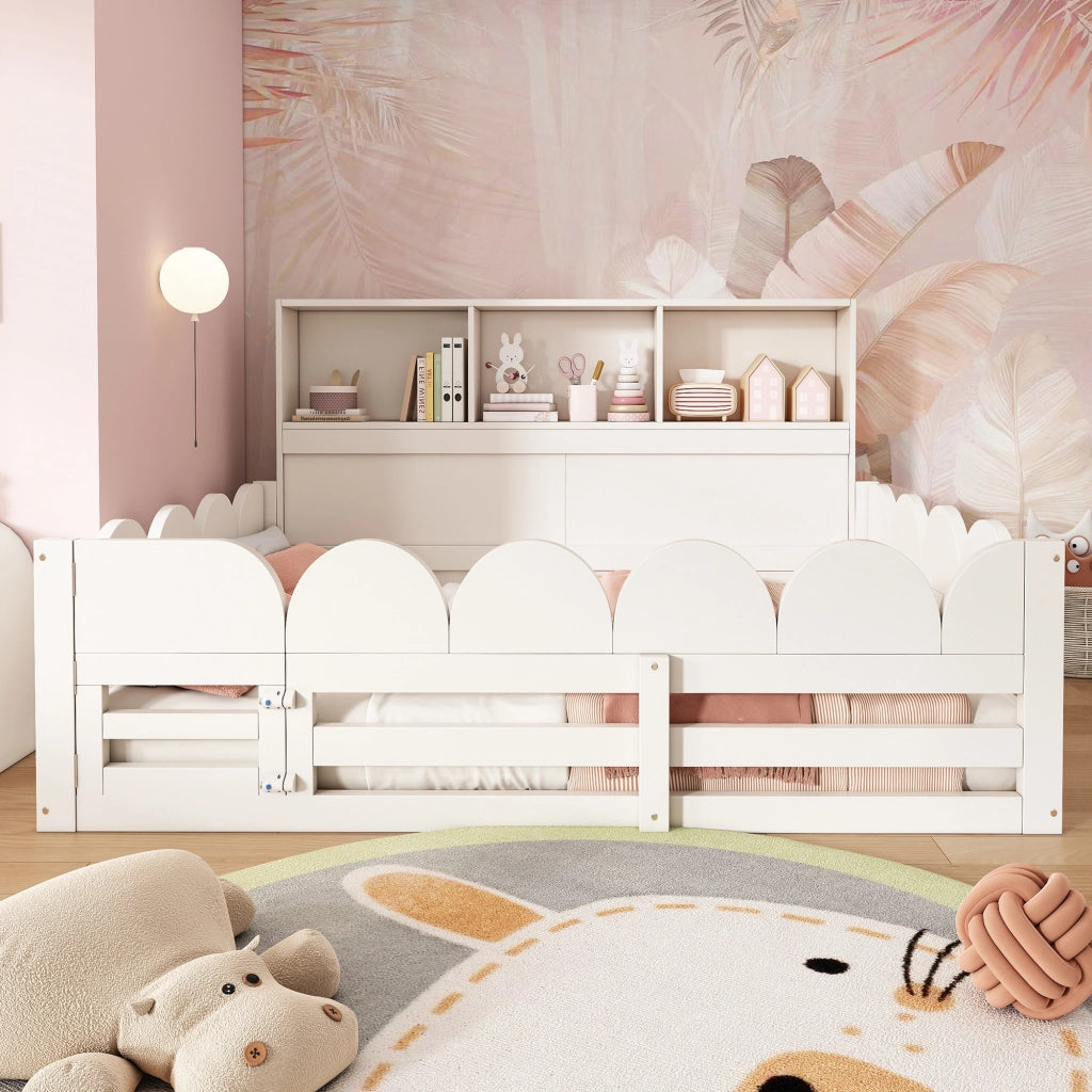 Letto per bambini 140x200 cm, con sponde di sicurezza e vano contenitore, in MDF, bianco