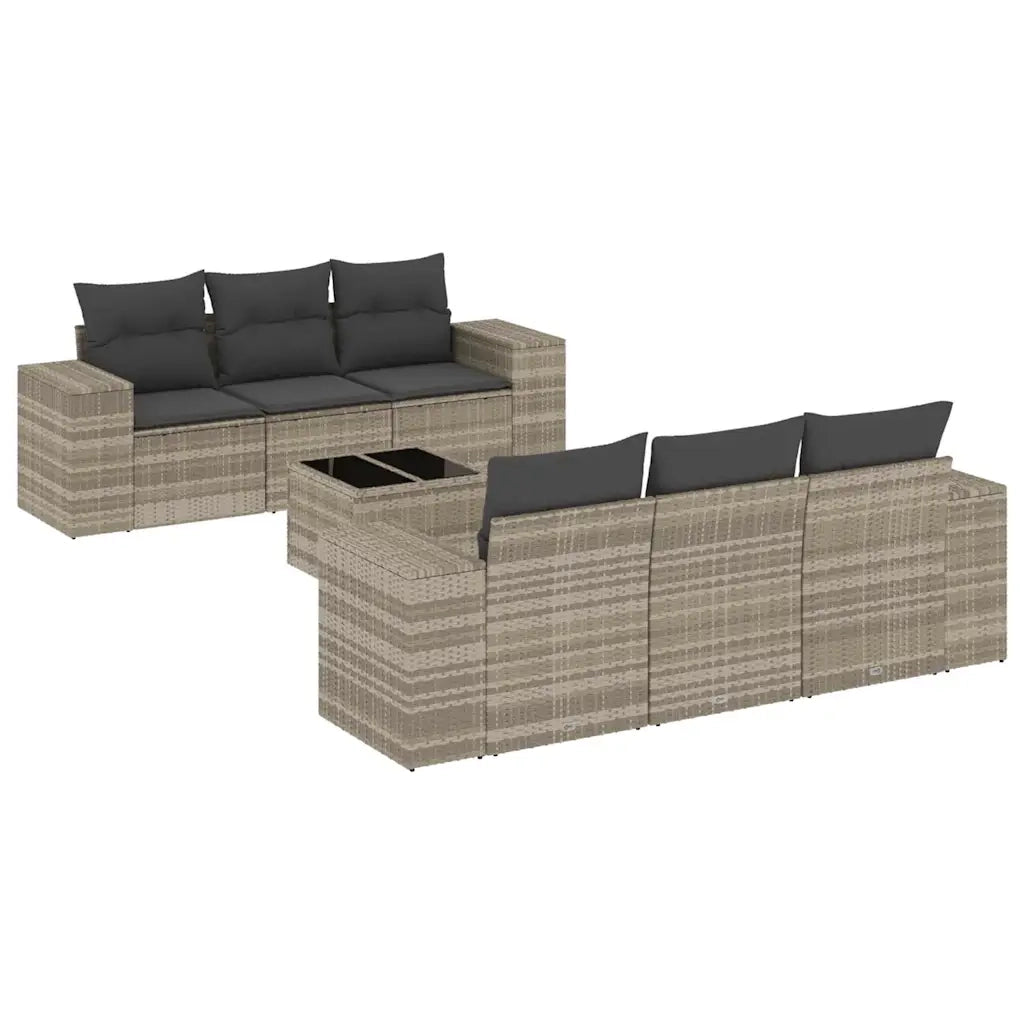 Set Divani da Giardino 7pz con Cuscini Grigio Chiaro Polyrattan 3222311