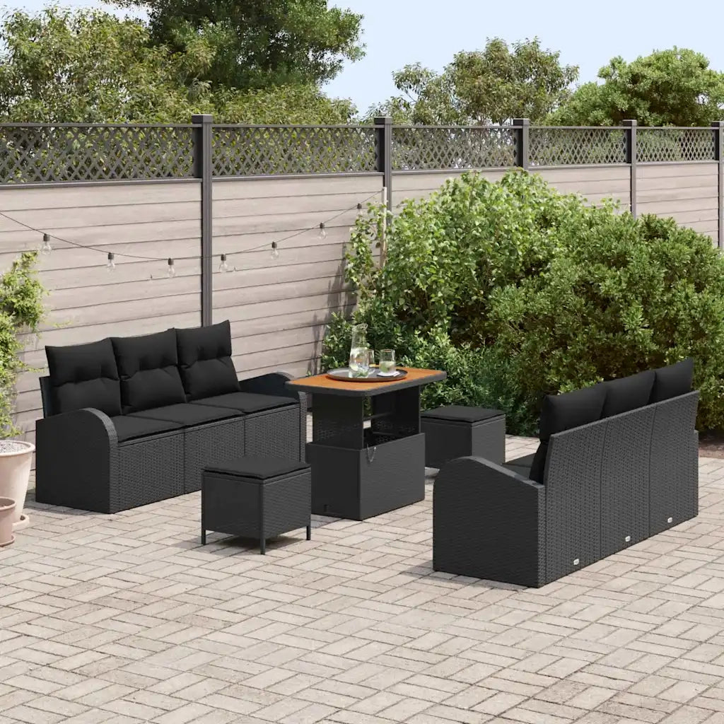 Set Divano da Giardino con cuscino con archiviazione 9 pcs Nero 3364299