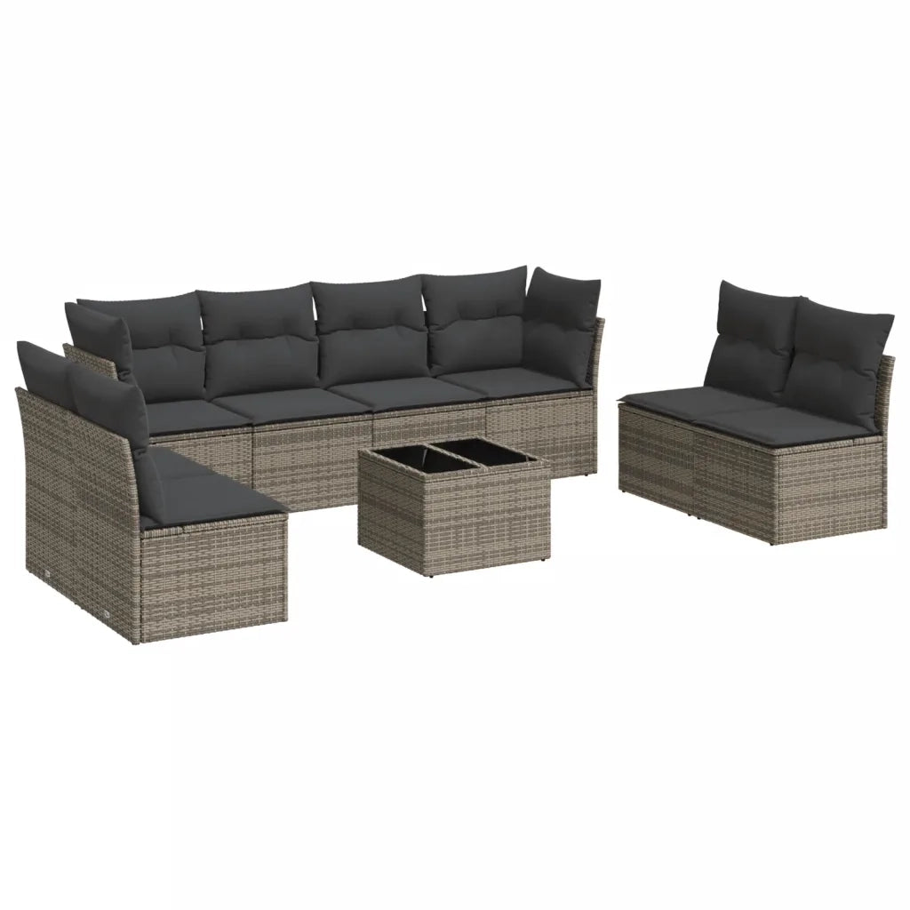 Set Divano da Giardino 9 pz con Cuscini Grigio in Polyrattan