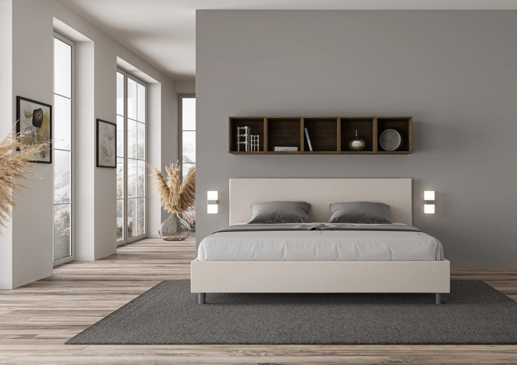BS COM Letto con rete imbottito 180x210 similpelle bianco