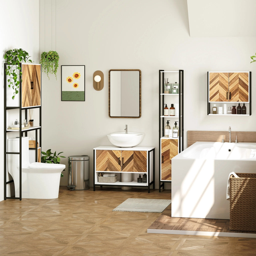 Mobiletto Sottolavabo con Ante e Ripiano ¨C zephmum ¨C Crema e Nogal 80x40x60 cm