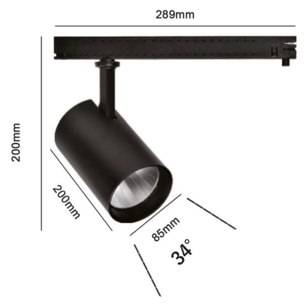 2 Kit Fari LED Binario Trifase 30W 4000LM, Corpo Nero Luce 4000K, CRI>90 UGR<19 Angolo 120°, D85X128mm, Driver Alimentatore a Scomparsa Lunga 289mm CB58130BN