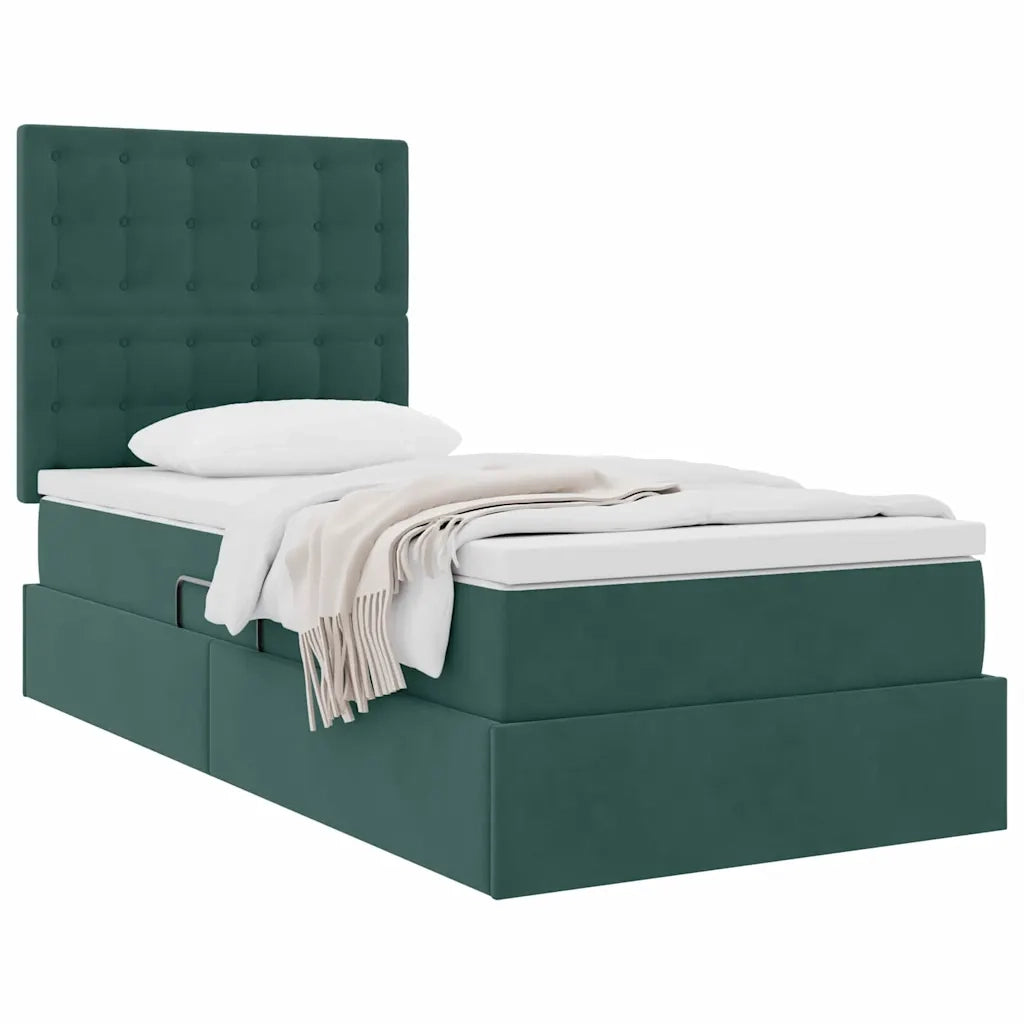Letto con contenitore e materasso Verde Scuro 90 x 190 cm