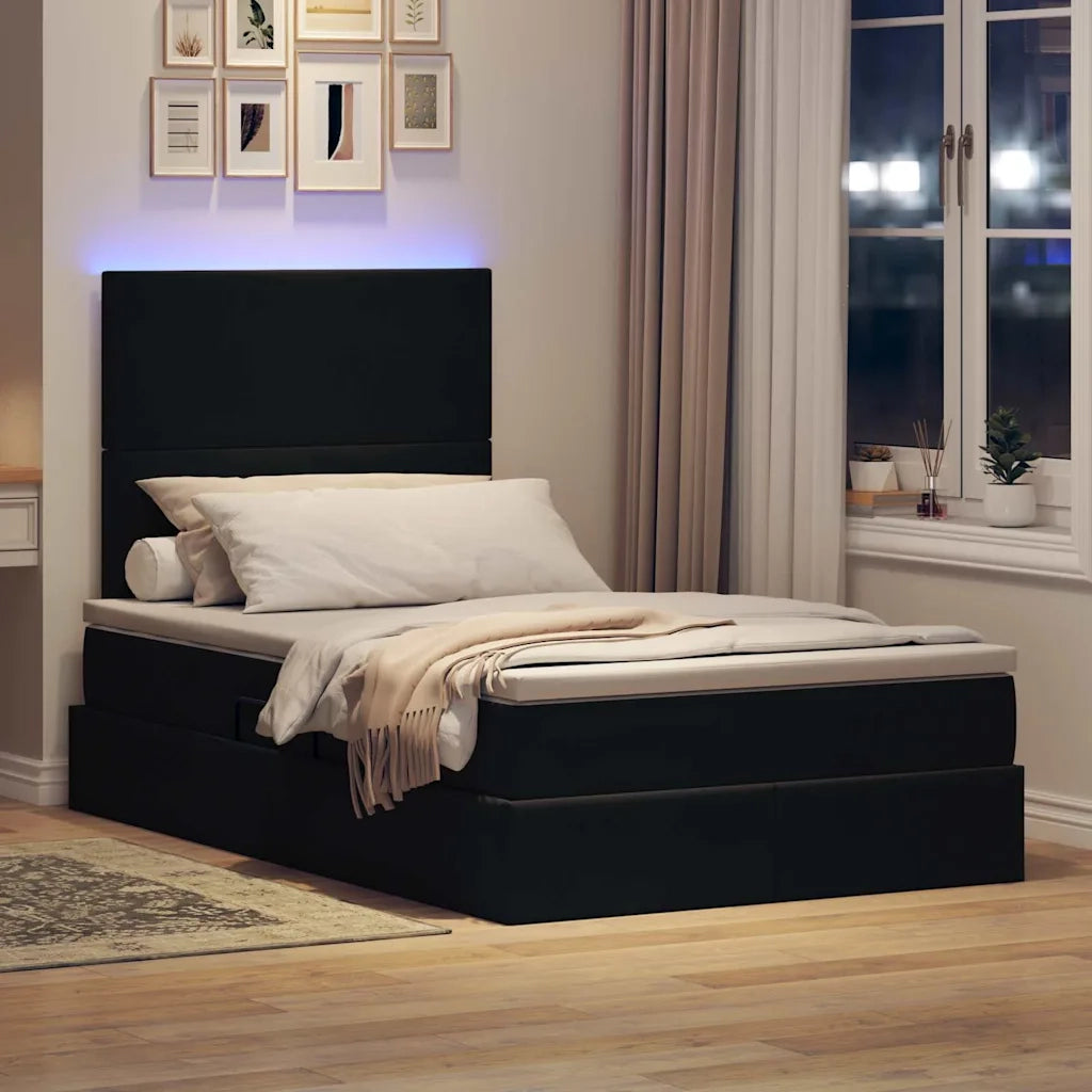 Letto con contenitore e LED con led Nero 120 x 200 cm Velluto