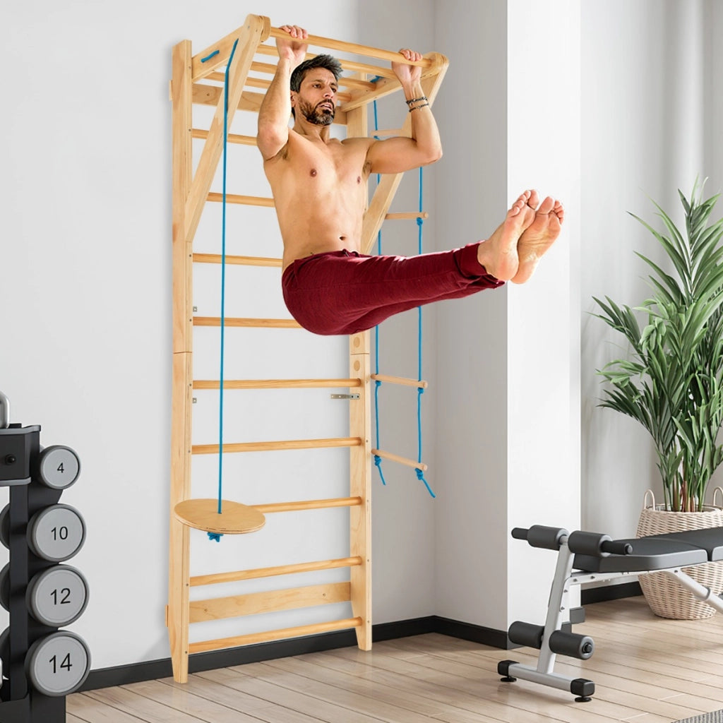 Scala a parete in legno svedese con 13 barre strategiche, Set di scala ginnica a parete capacit¨¤ di 100kg