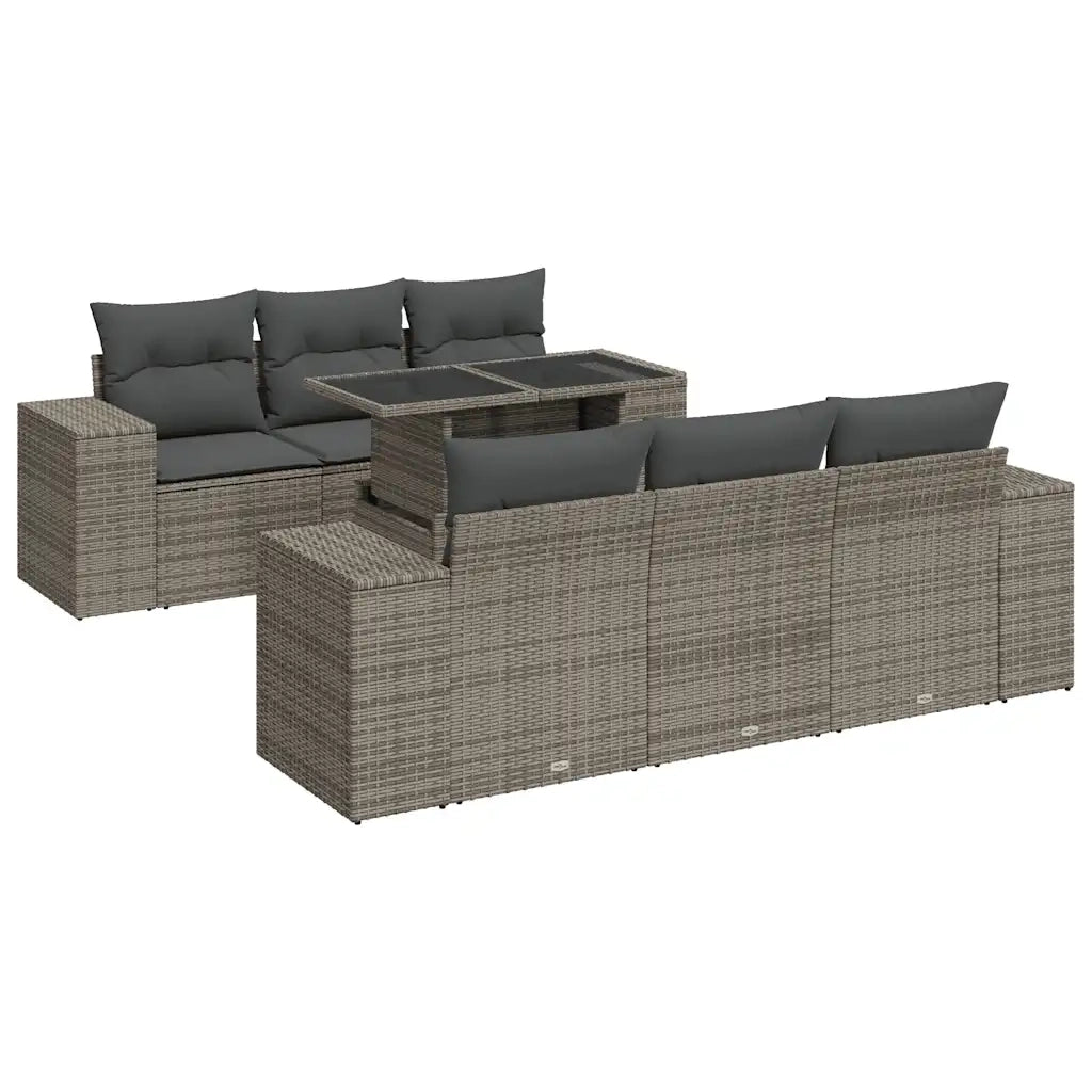 Set Divani da Giardino 7 pz con Cuscini Grigio in Polyrattan 3326741