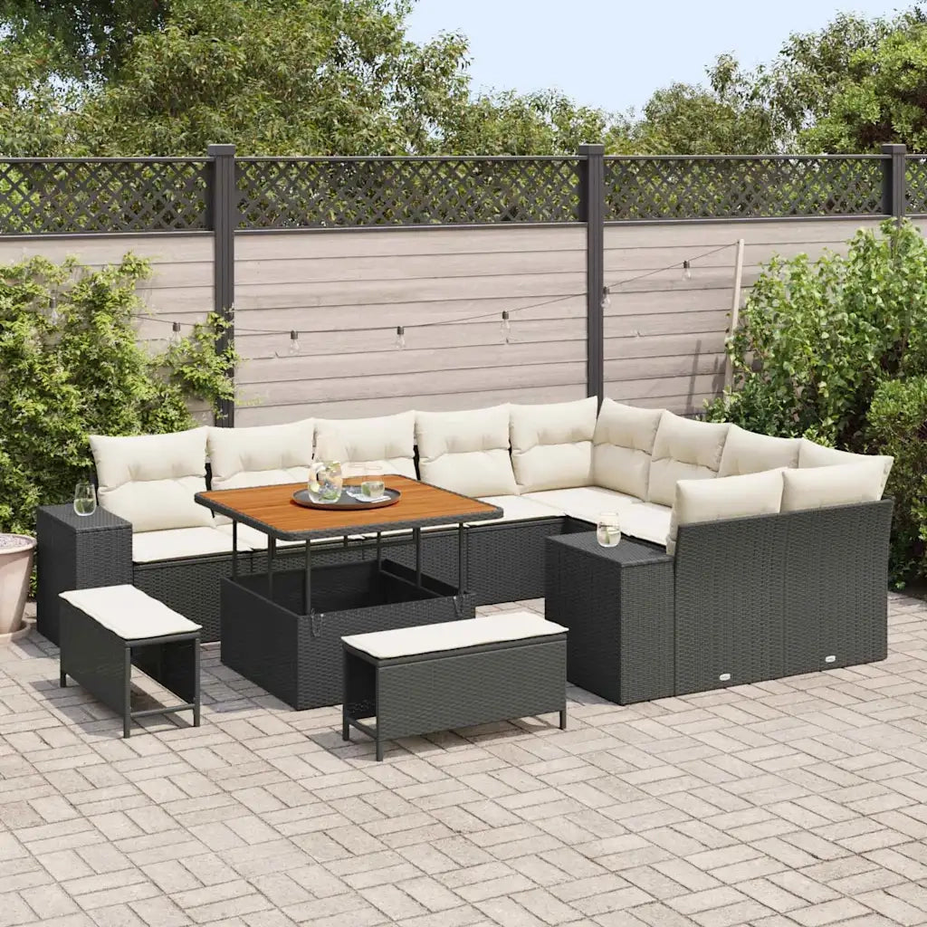Set Divano da Giardino con cuscino 12 pcs Nero e Crema