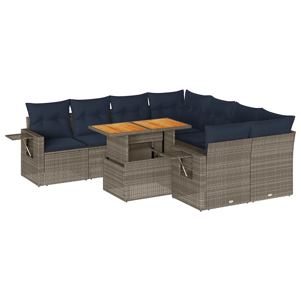 Set Divano da Giardino 9 pz con Cuscini Grigio in Polyrattan 3327134