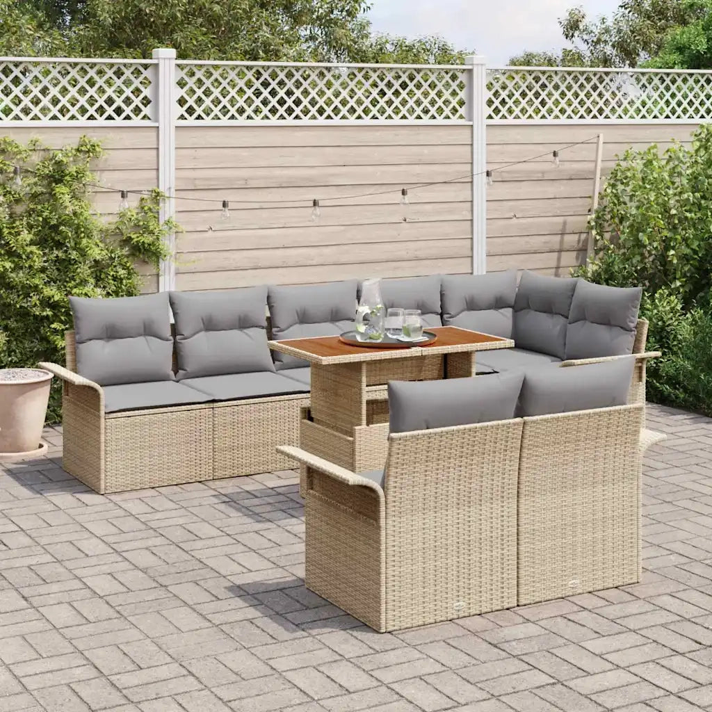Set Divano da Giardino 9 pcs Beige Poly Rattan 3358086