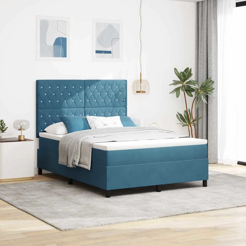 Letto a molle con materasso Blu Scuro 140 x 200 cm Velluto 3339774