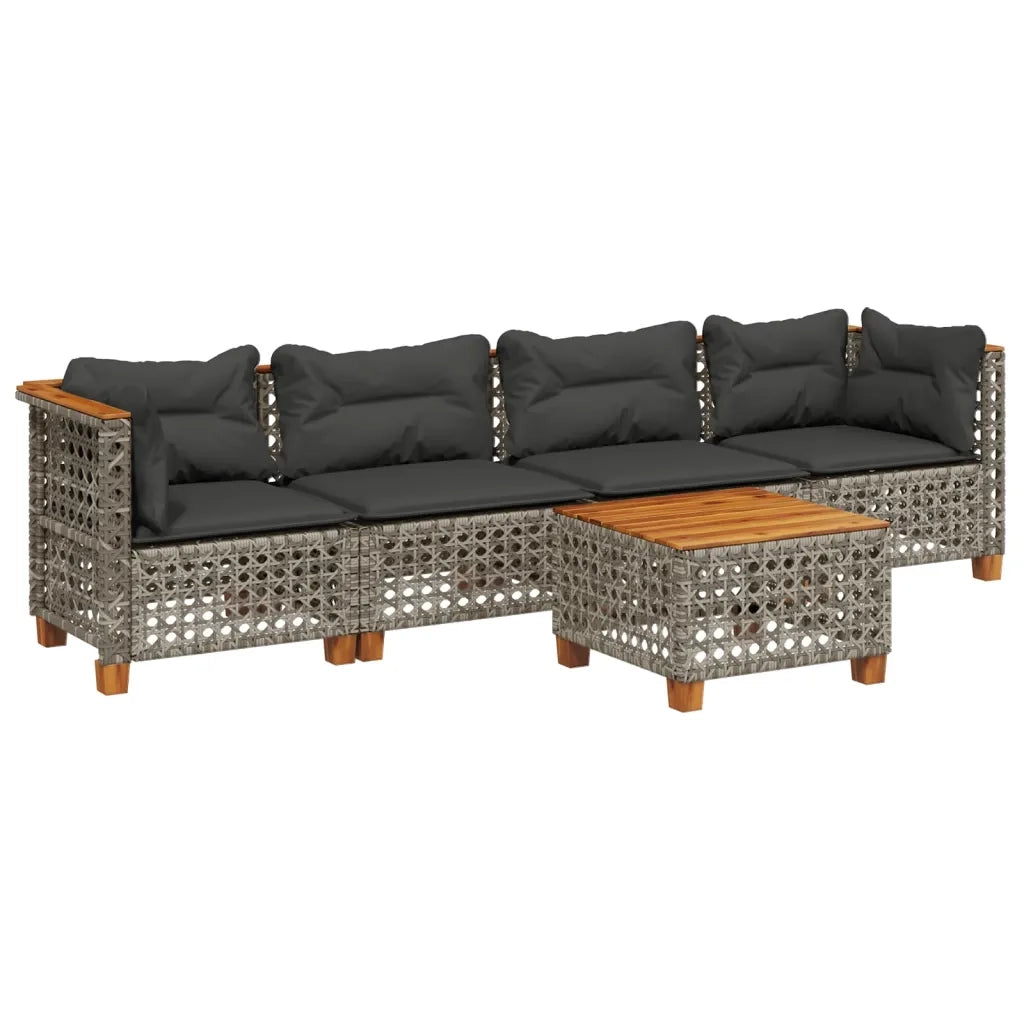 Set Divano da Giardino 5 pz con Cuscini Grigio in Polyrattan