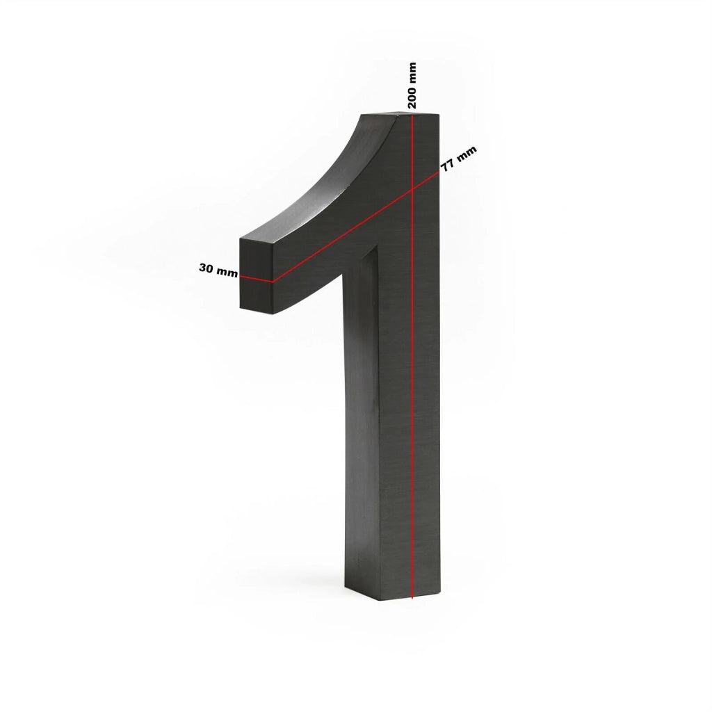 Targa con numero civico "1" arial antracite 3d 20 cm acciaio pregiato resistente alle intemperie 16_0001439