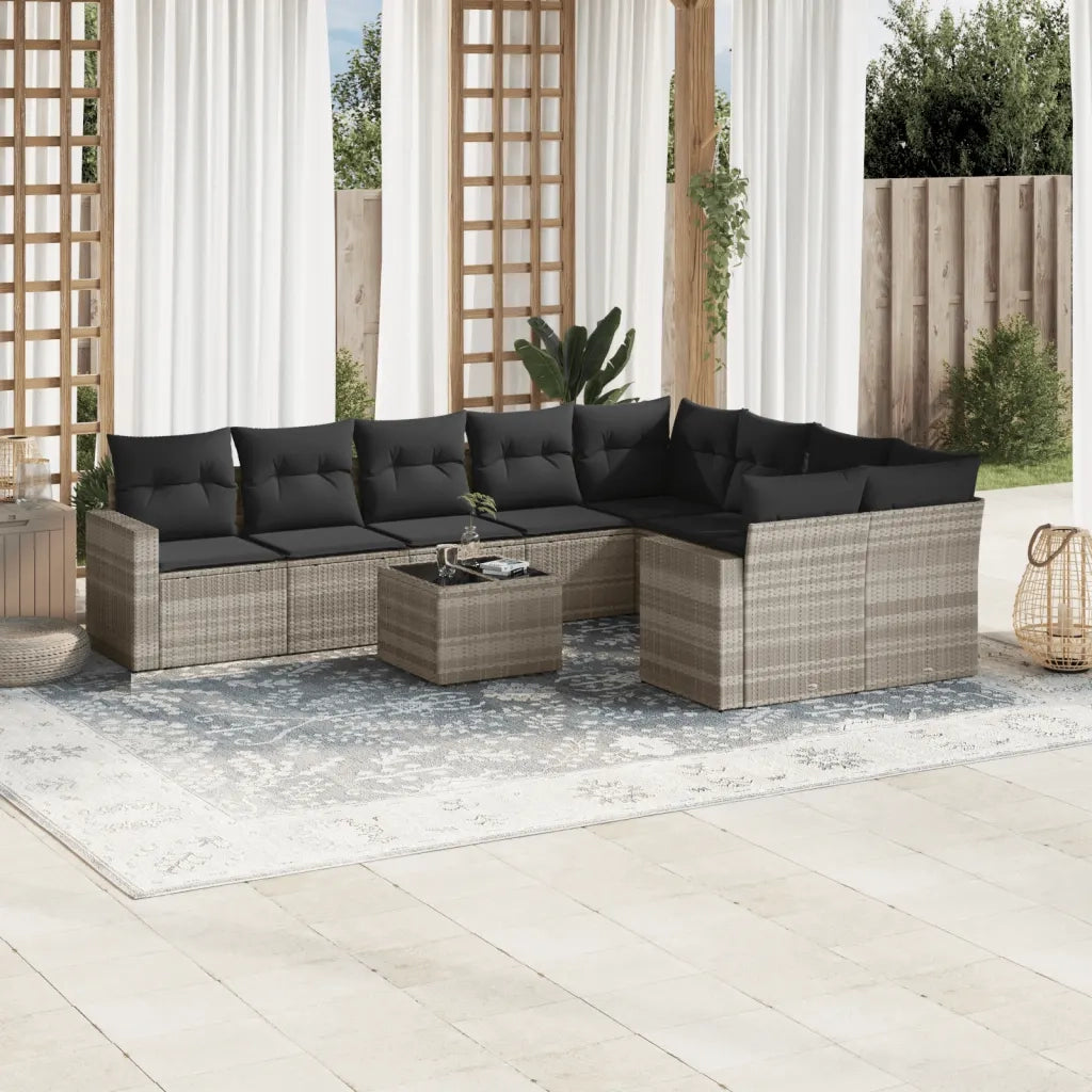 Set Divano Giardino 10 pz con Cuscini Grigio Chiaro Polyrattan 3251789