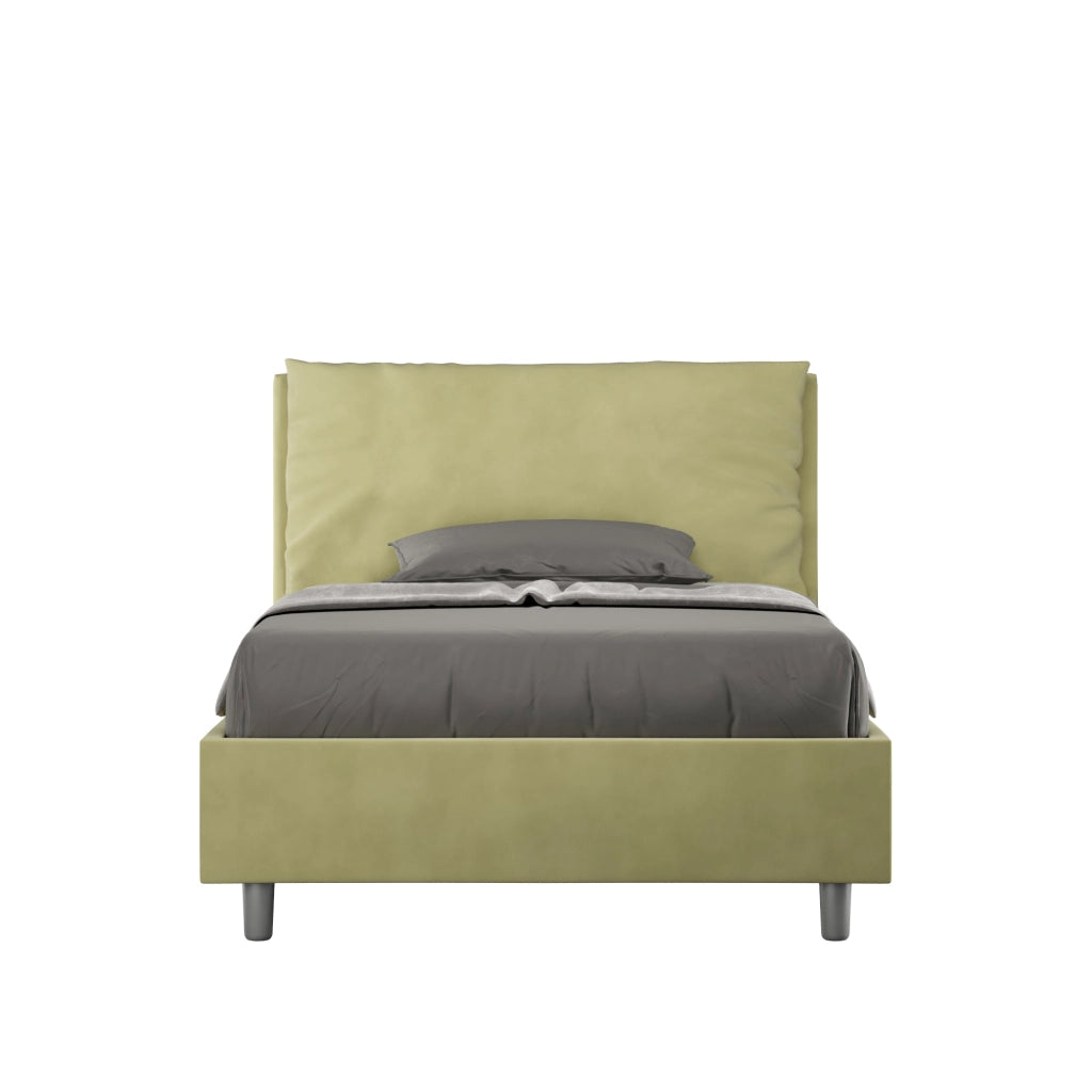 BS COM Letto una piazza e mezza con rete imbottito 120x210 microfibra tè verde