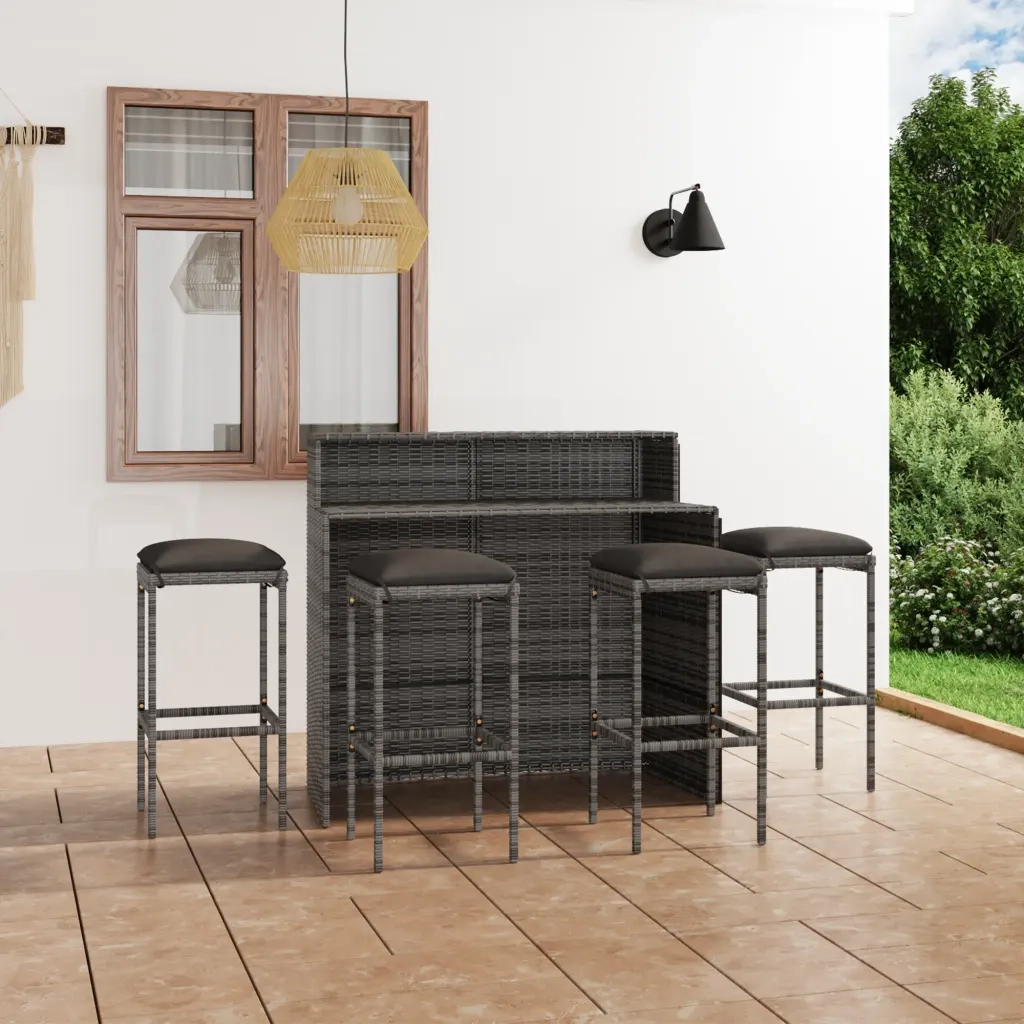 Set Bar da Giardino 5 pz | Set Salotto da Giardino con Cuscini Grigio