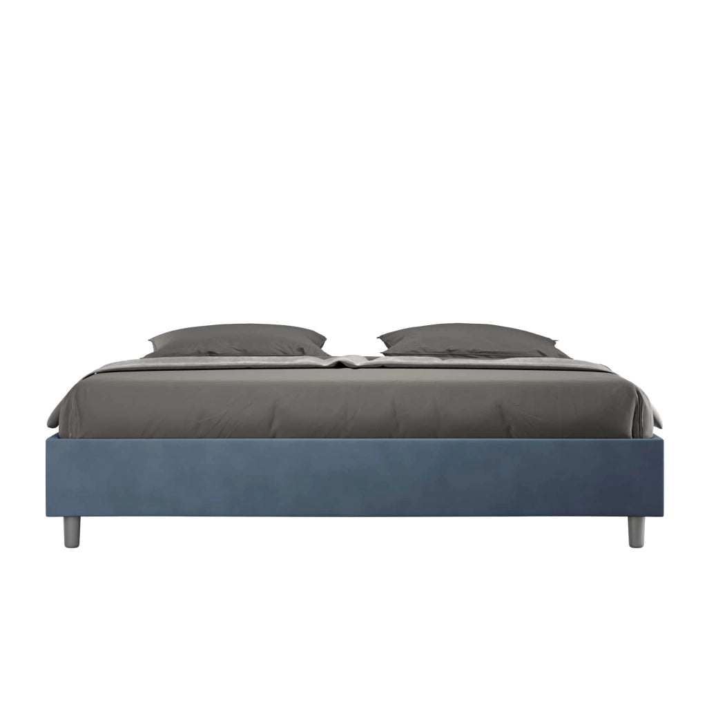 BS COM Letto matrimoniale king size con rete imbottito 200x210 microfibra blu