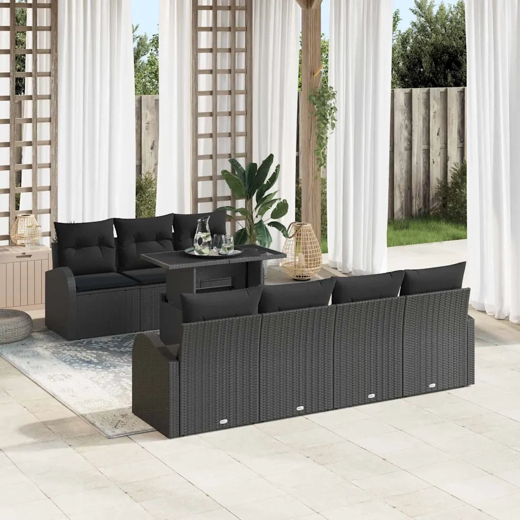 Set Divano da Giardino con cuscino 8 pcs Nero Poly Rattan