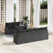 Set Divano da Giardino con cuscino 8 pcs Nero Poly Rattan