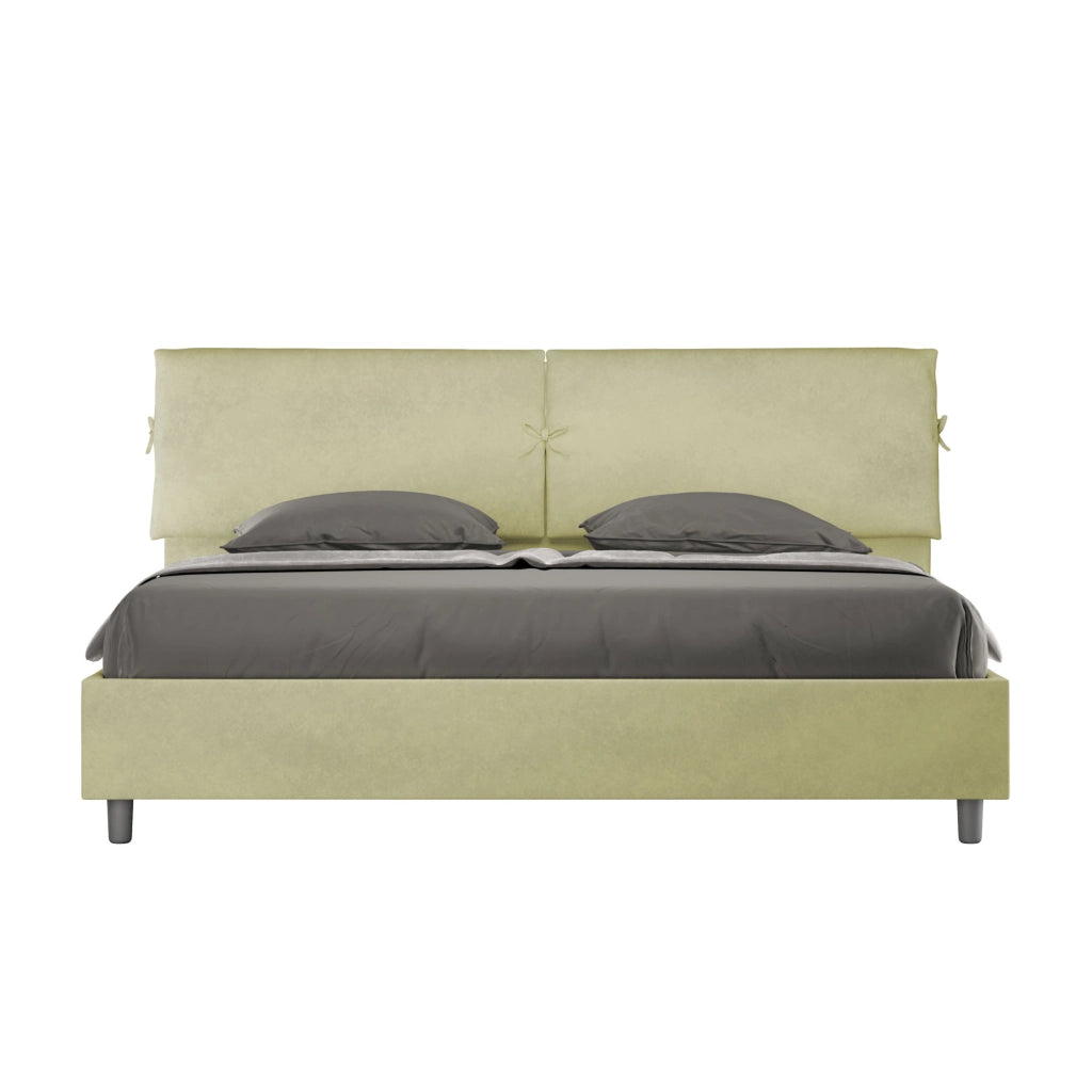 BS COM Letto matrimoniale king size senza rete imbottito 200x210 microfibra tè verde