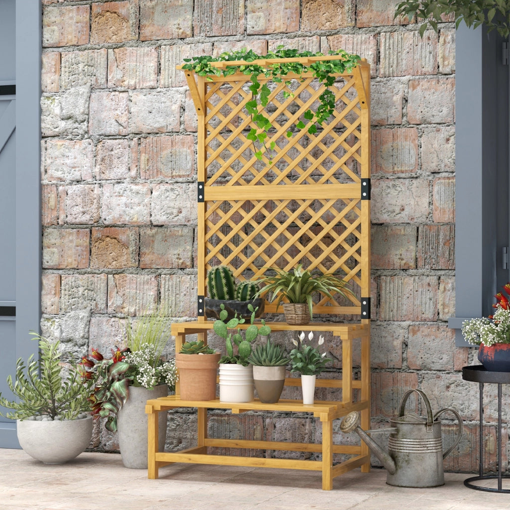 Blumenregal con Spalier e Tetto ¨C Minimal ¨C Legno Abete Giallo 75x50x166 cm