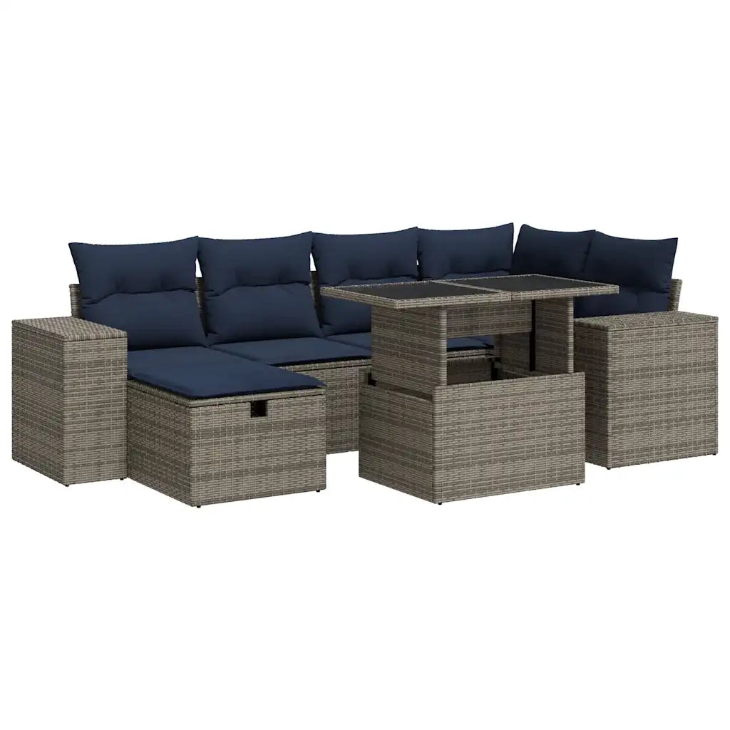 Set Divani Giardino 7 pz con Cuscini Marrone Polyrattan Acacia 3327941