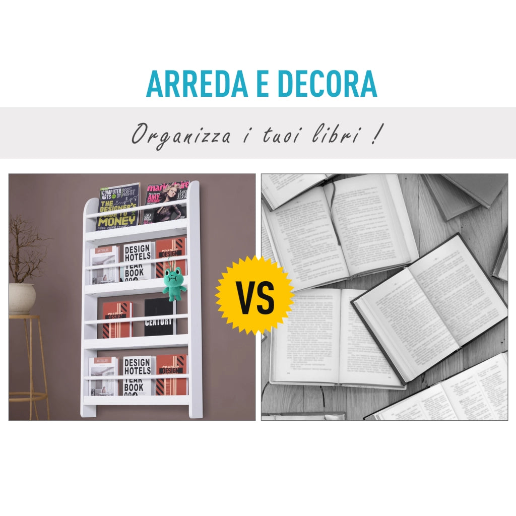 Libreria a Parete con 4 Ripiani in Legno Bianco ¨C Zephmum ¨C 59x12x113
