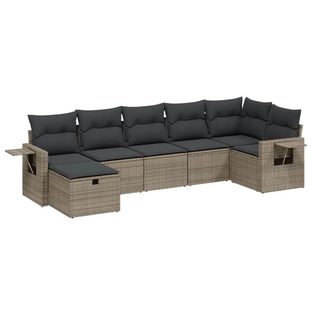 Set Divani da Giardino 7 pz con Cuscini Grigio in Polyrattan 3263816