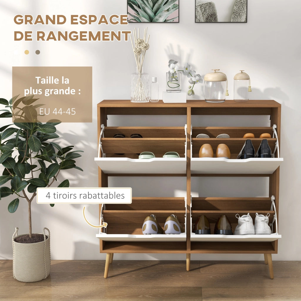 Scarpiera 4 ante con ripiano regolabile ¨C Minimal ¨C 95x26x95 cm in legno di pino naturale