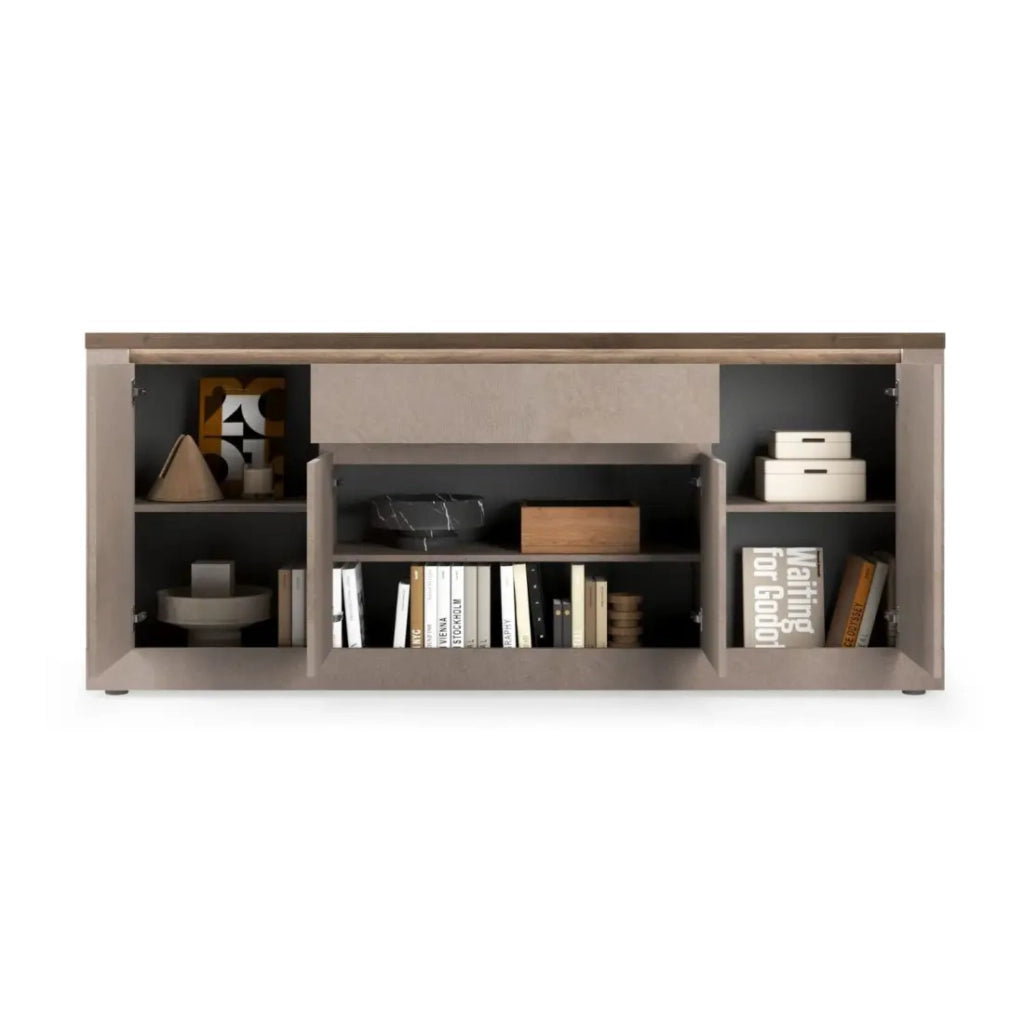 Buffet SASHA – 4 porte, 1 cassetto e LED – Bronzo e piano in legno Mercurio