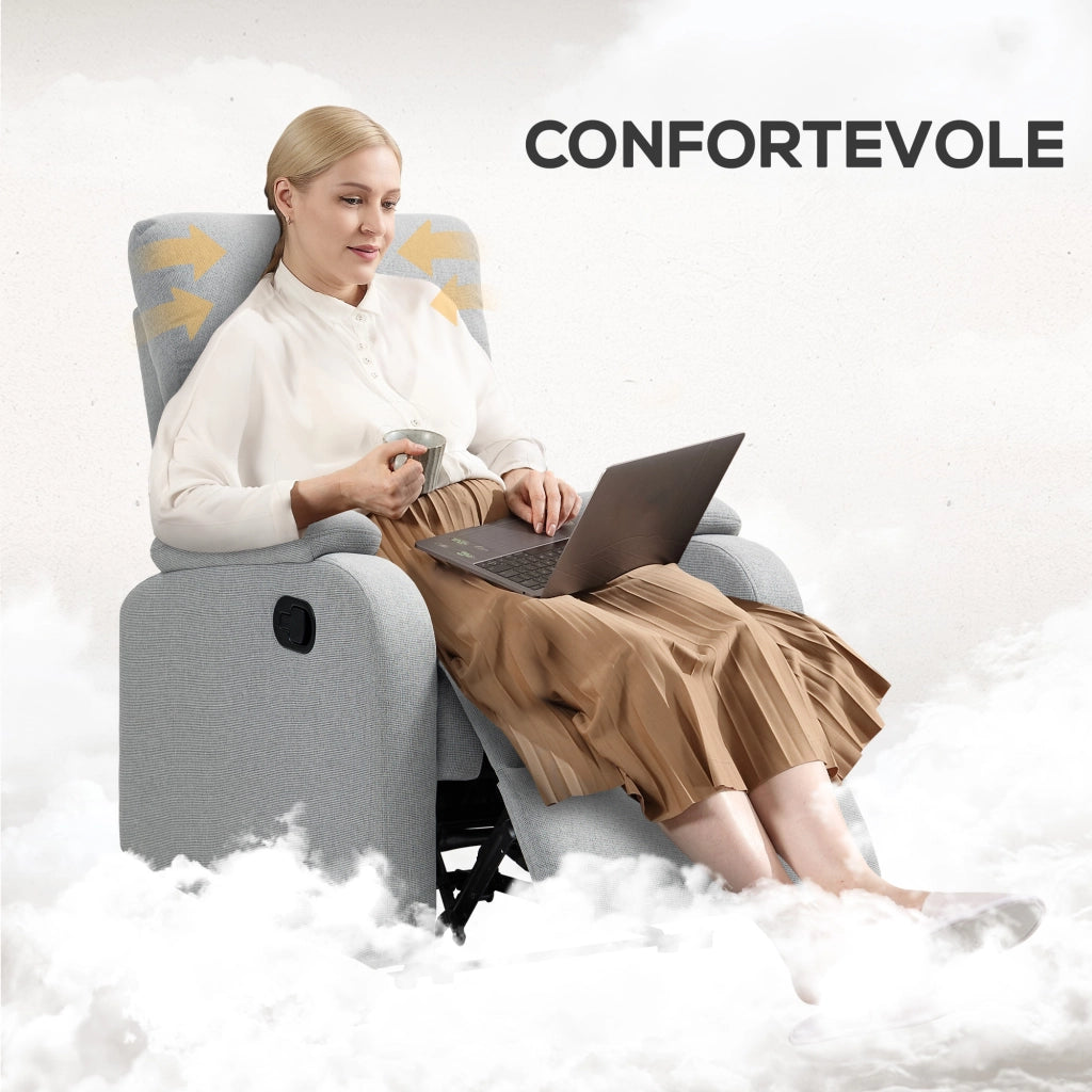 Poltrona Reclinabile Massaggiante in Tessuto Velluto con Poggiapiedi ¨C Minimal ¨C Grigio Scuro