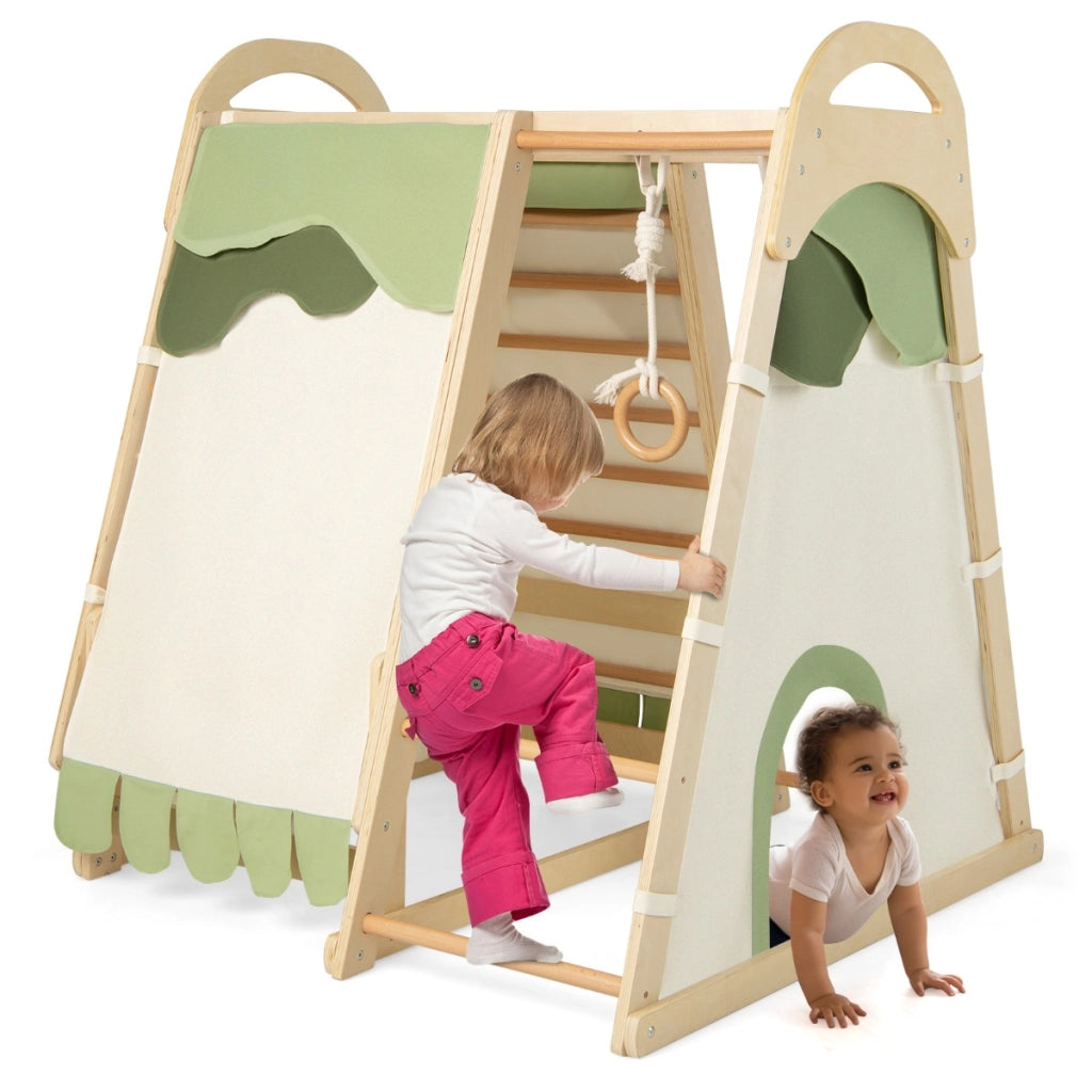 Set di giocattoli da arrampicata in legno con scivolo anelli da ginnastica, Parco giochi per bambini Naturale