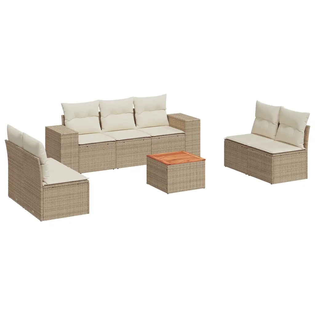 Set Divano da Giardino 8 pz con Cuscini Beige in Polyrattan 3225400