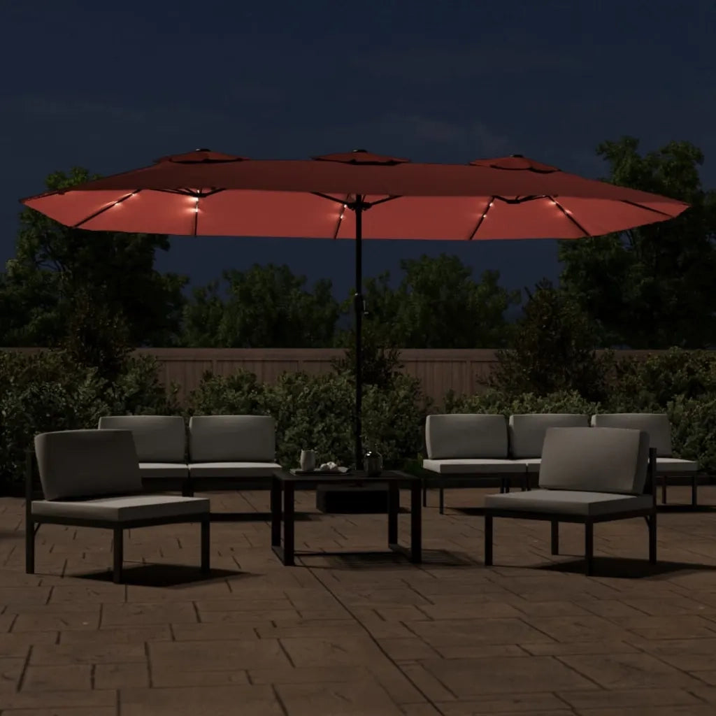 Ombrellone a Doppia Testa con LED Terracotta 449x265 cm 362958