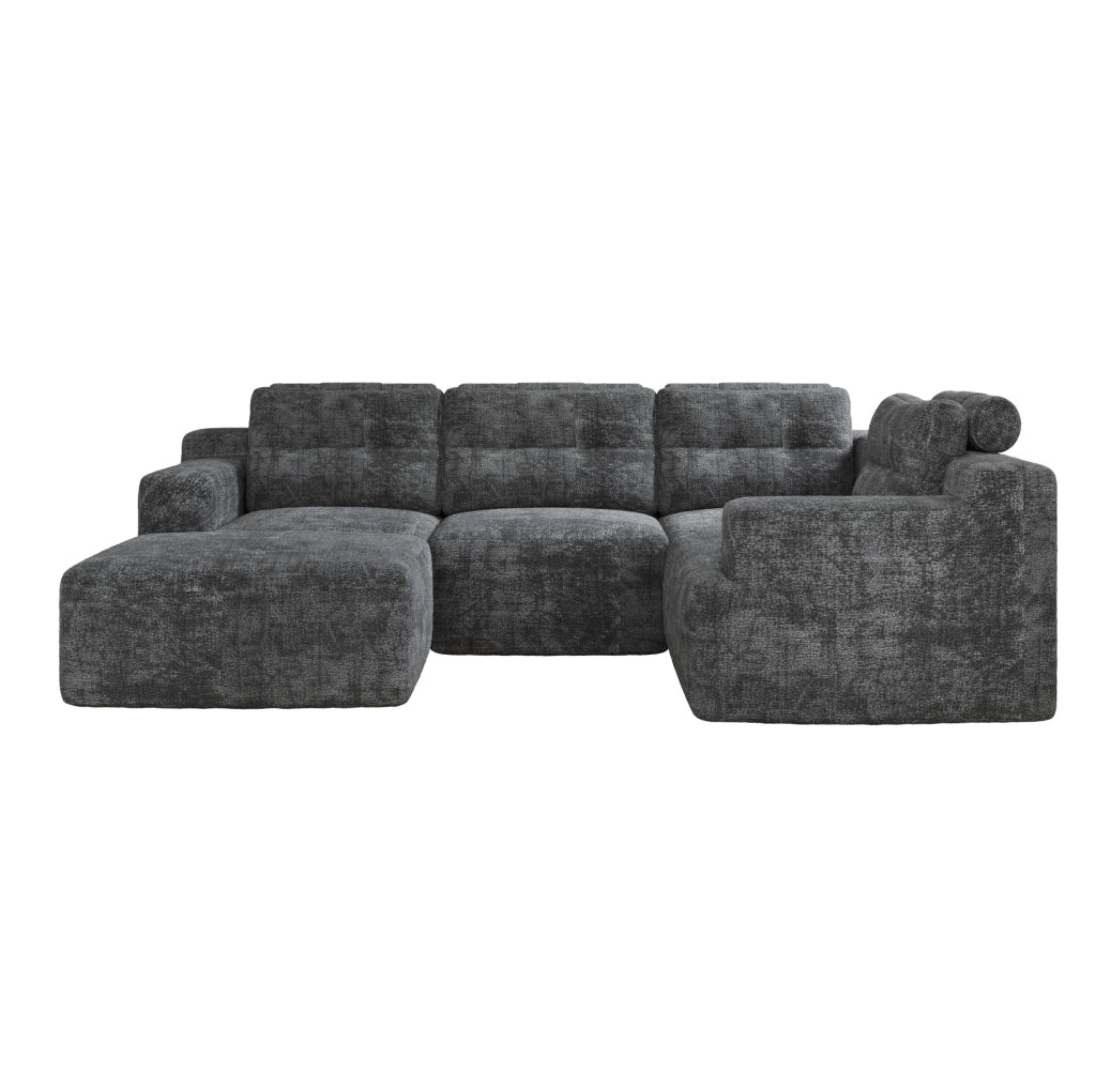 Divano modulare a U con pouf; 252 x 180 x 82 cm; chenille grigio