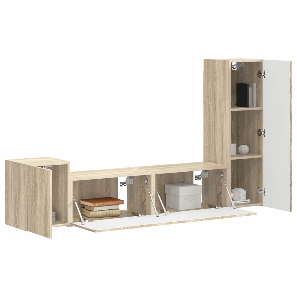 Set mobile TV 4 pz-Credenza per TV Rovere Sonoma Legno multistrato 690543