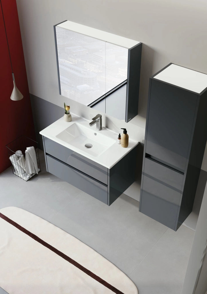 Set mobile lavabo con specchio (2 pezzi) "Arno 85" - 85 x 45 x 52 cm - Grigio